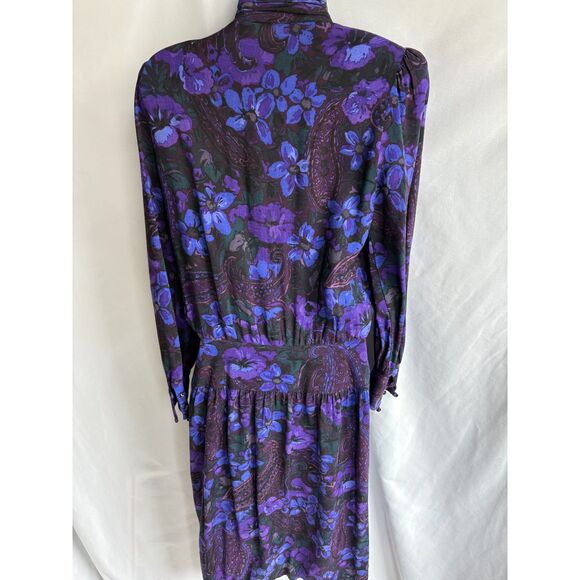 Vintage Patty ONeil Midi Dress 8 Dark Floral Paisley Purple High Neck Whimsigoth - Picture 6 of 14